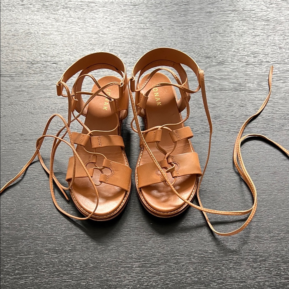 Jonak Paris Brown Leather Lace-Up Gladiator Sandals